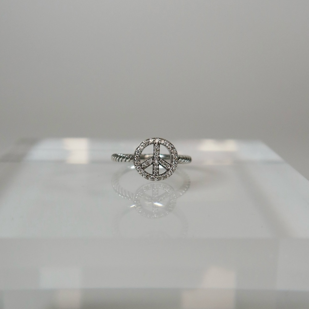 David Yurman Cable Collectibles Diamond Peace Sign Ring, Size 6